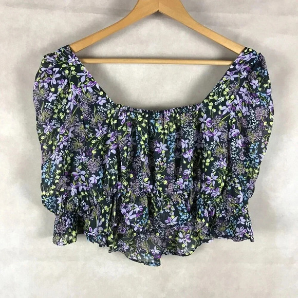 MATERIAL GIRL Floral Chiffon Convertible Ruffled Crop Top NWT M - Picture 12 of 14